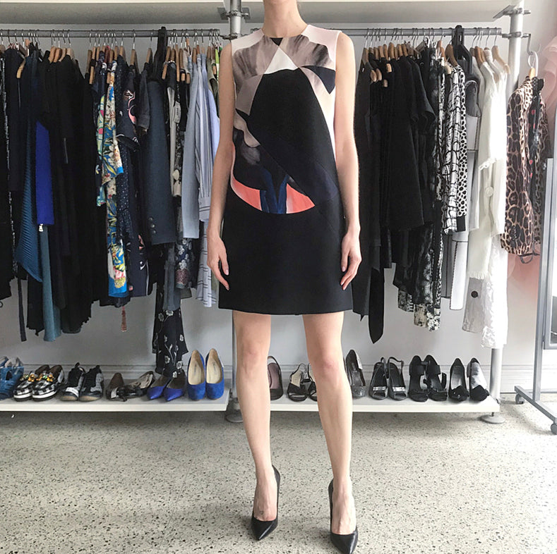 Victoria Beckham Black blue Coral Color Block Shift Dress - 6