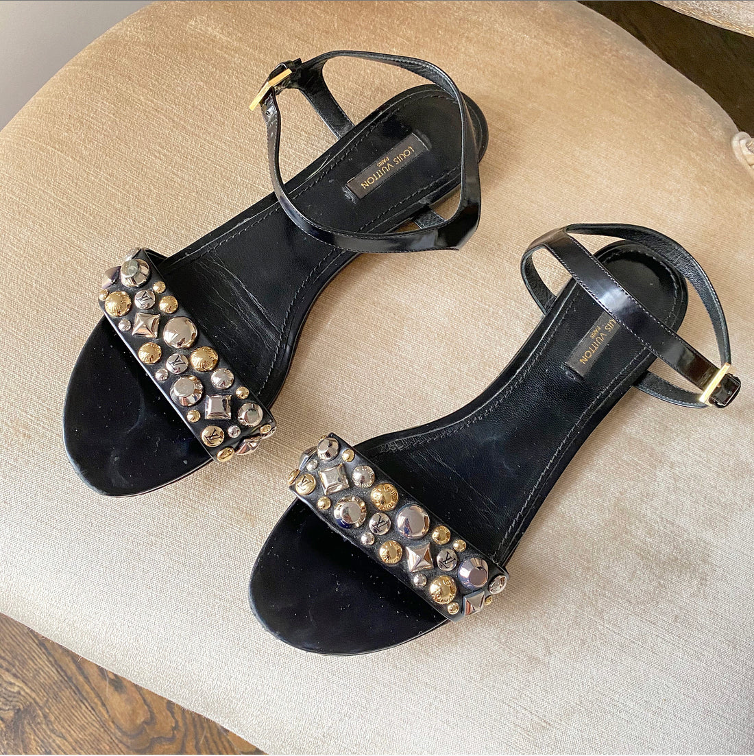 Louis Vuitton Black Flat Stud Sandals - 41 / 10.5