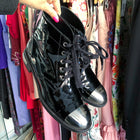 Chanel Black Patent Metal Cap Toe CC Logo Ankle Boots - 41
