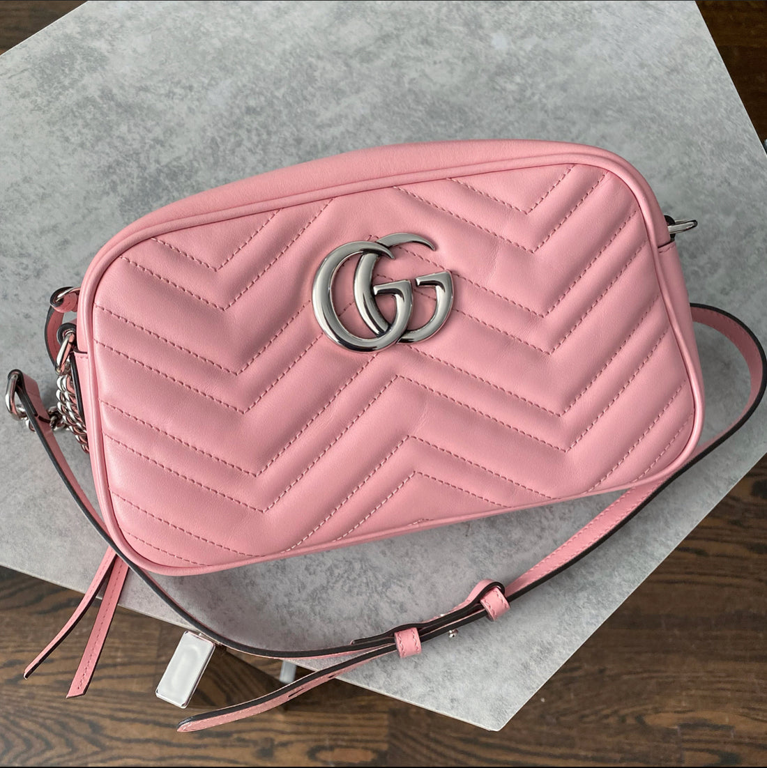Gucci Light Pink Marmont Quilted Small Camera Bag
