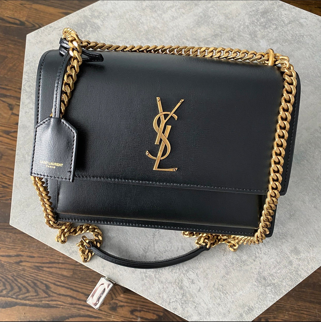 Saint Laurent - Authenticated Sunset Clutch Bag - Leather Black for Women, Good Condition