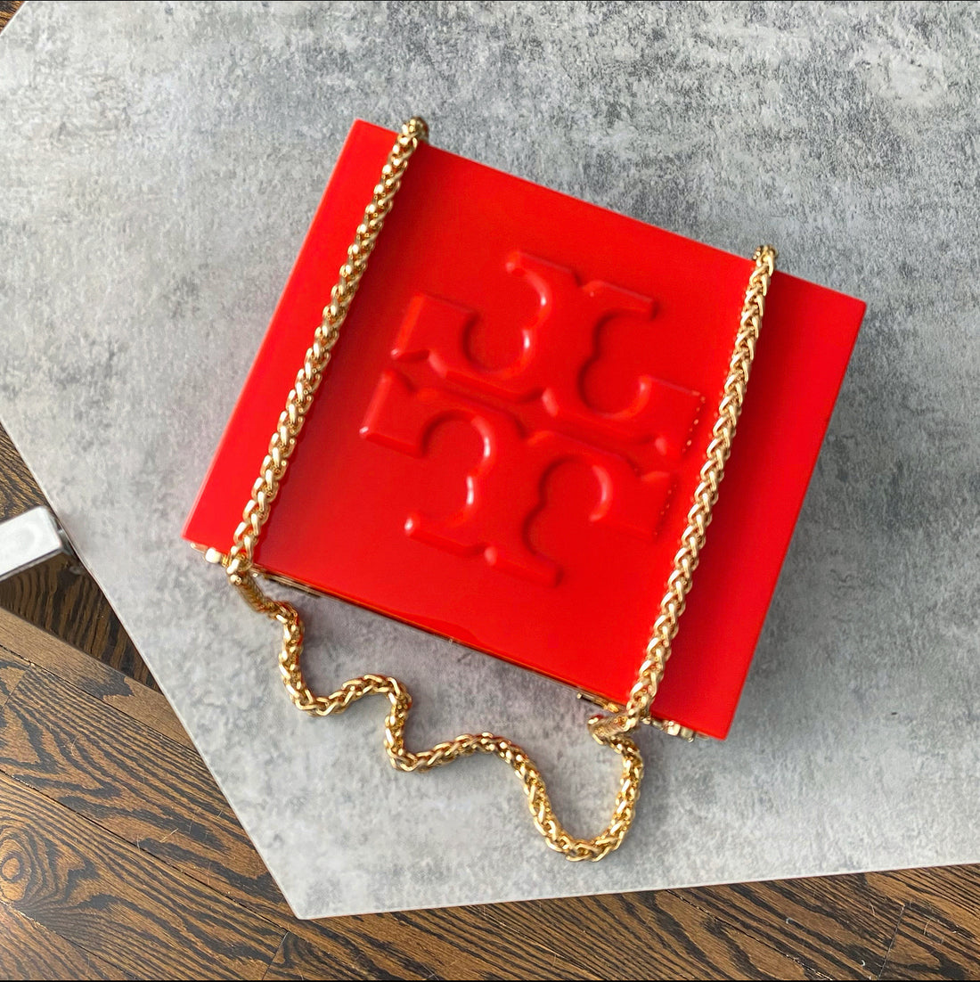 Tory Burch Laken Red Resin Hard Shell Evening Clutch Bag