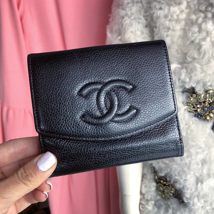 Chanel Black Timeless Caviar Compact Wallet