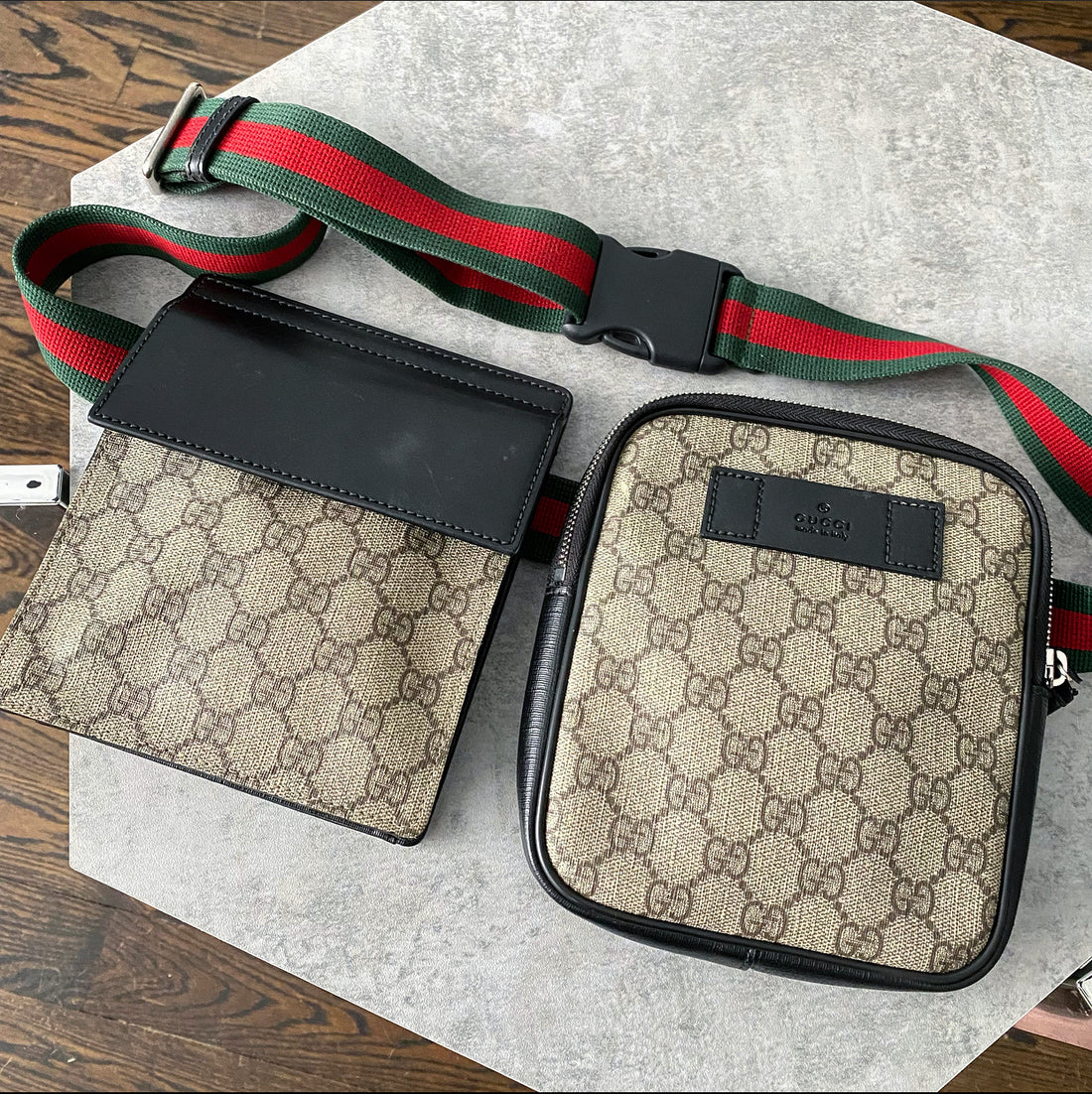 Gucci Monogram Supreme Double Belt Bag – I MISS YOU VINTAGE