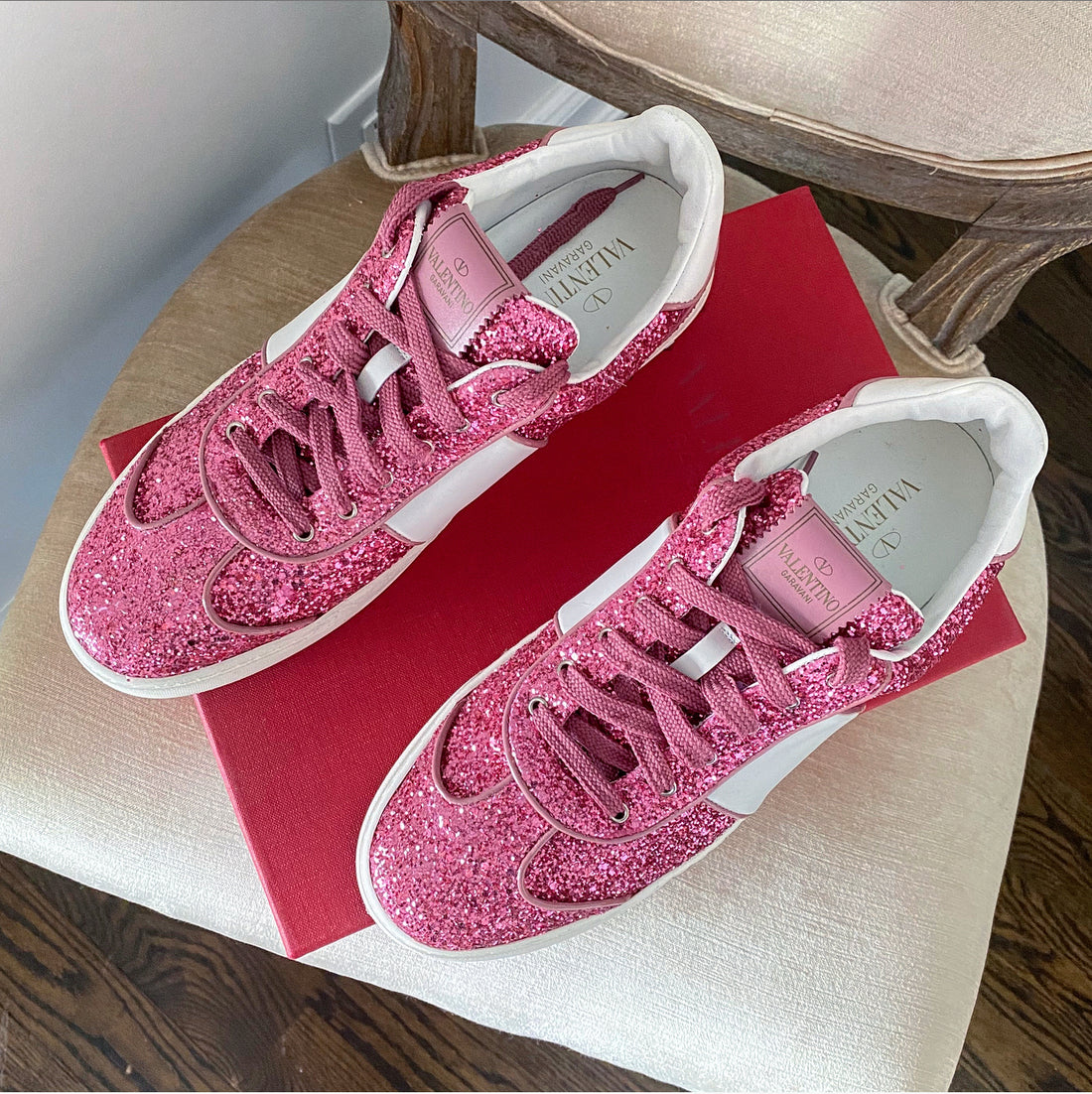 Valentino Flycrew Pink Sparkle Glitter Sneakers 41 – I MISS YOU VINTAGE