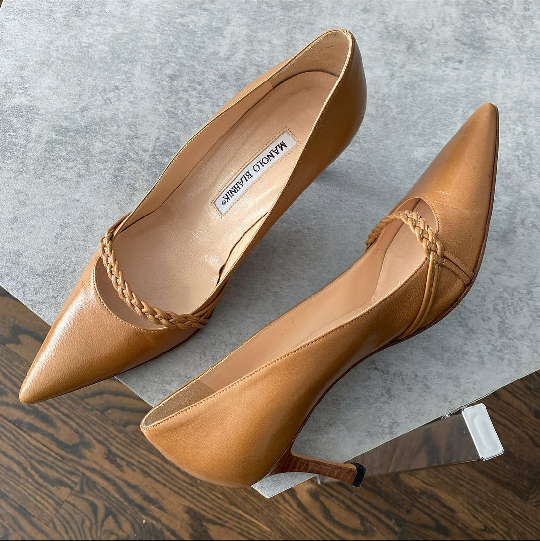 Manolo Blahnik Tan Kitten Heel Pumps 36 I MISS YOU VINTAGE