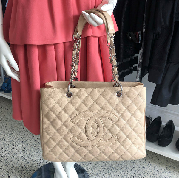Chanel Beige Caviar GHW GST Shopping Tote Bag