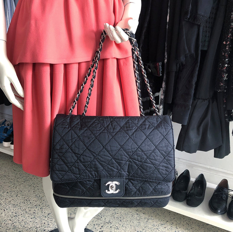 Chanel Jumbo Expandable Black Nylon Quilt Flap Bag – I MISS YOU VINTAGE