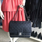 Chanel Jumbo Expandable Black Nylon Quilt Flap Bag