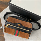 Gucci Brown Suede Web Stripe Small Ophidia Belt Bag