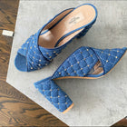 Valentino Blue Denim Rock Stud Block Heel Sandals - 40 / 9.5