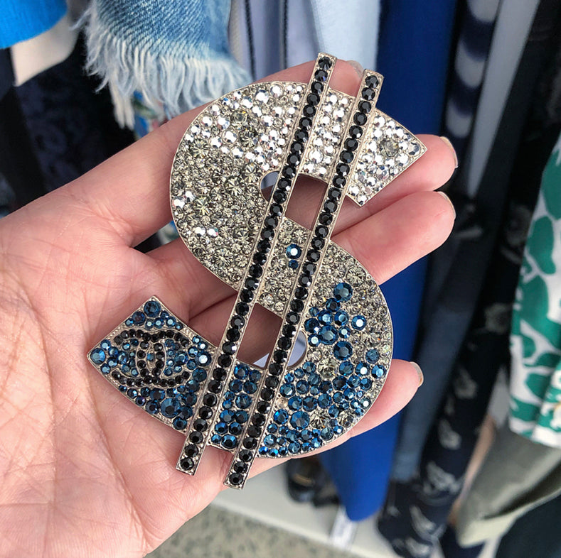 Chanel 08P Crystal Strass CC Dollar Sign Brooch Pin – I MISS YOU