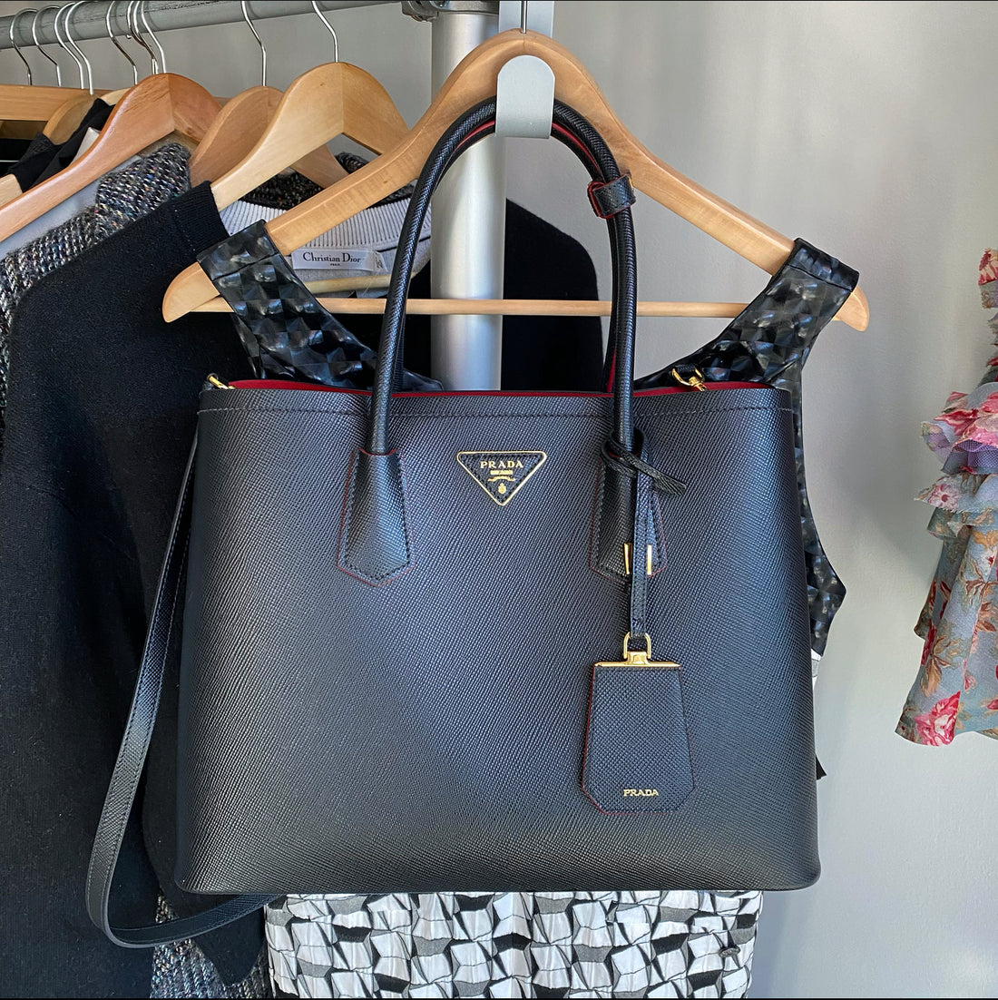 Large saffiano leather double prada bag Clearance