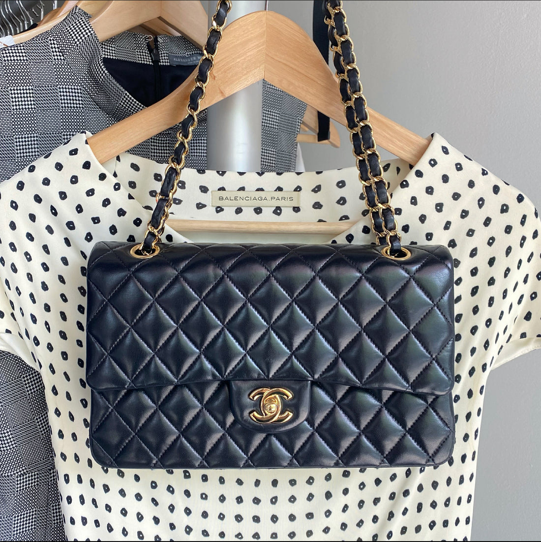 Chanel Black Lambskin Leather Medium Double Classic Flap Bag – I