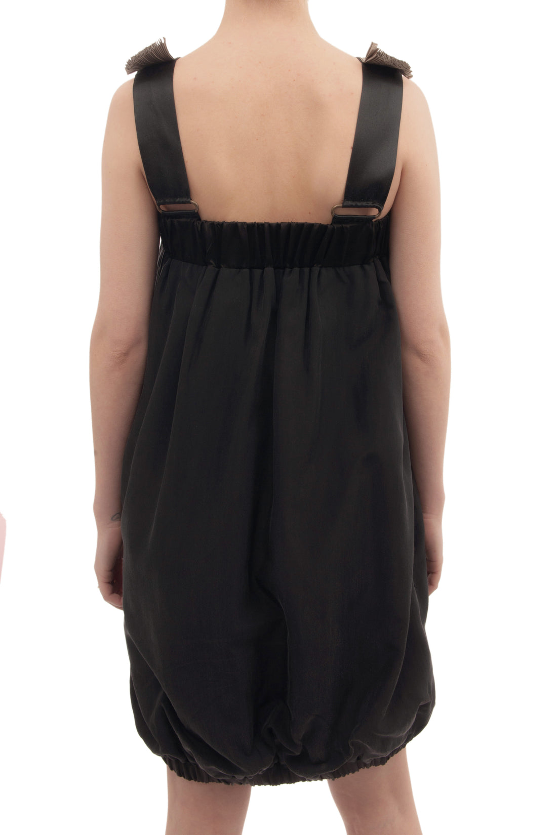 Lanvin Spring 2007 Black Silk Bubble Dress with Pintuck Pleated Straps