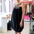 Lanvin Spring 2007 Black Silk Bubble Dress with Pintuck Pleated Straps