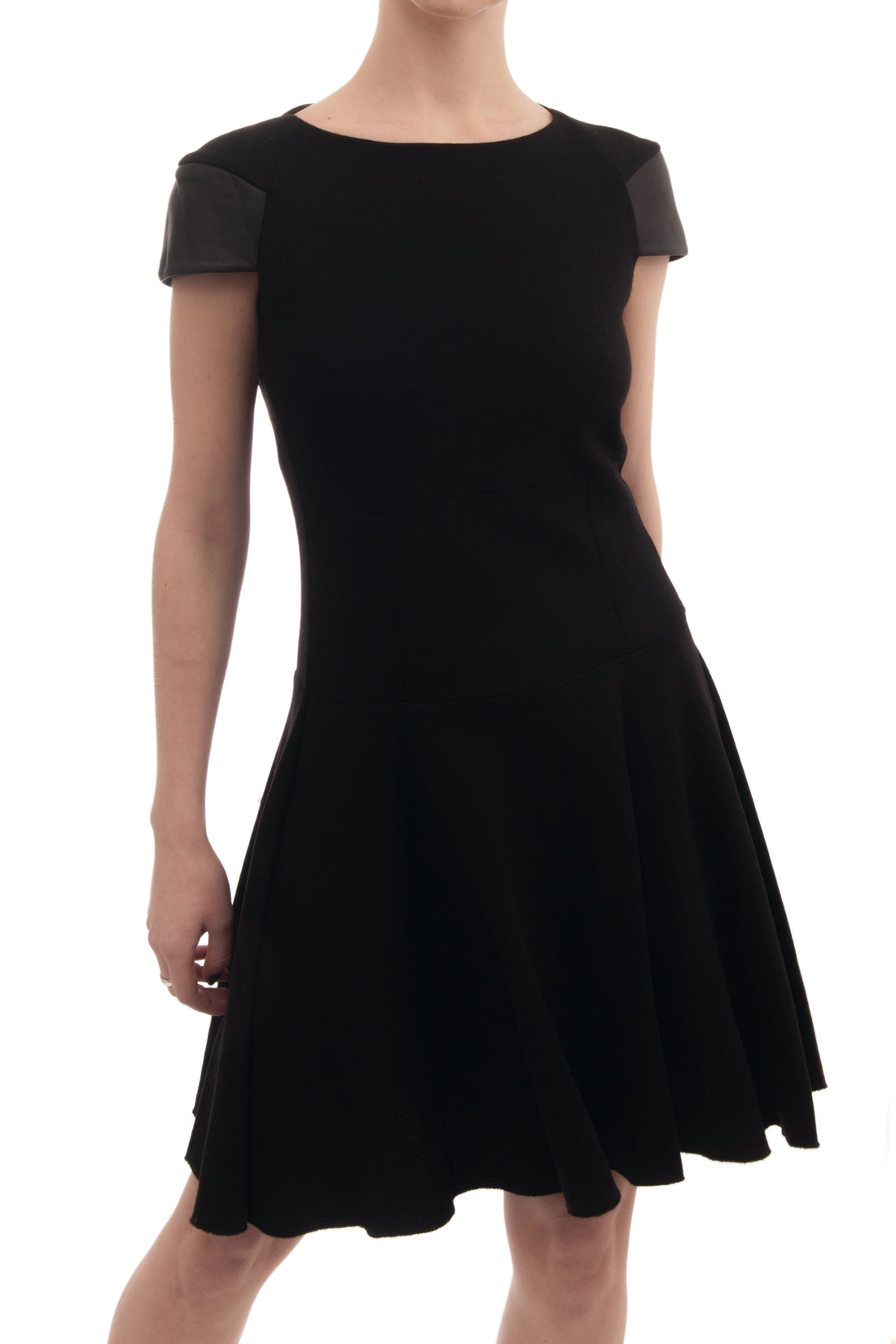 Louis Vuitton Black Wool Knit Jersey Dress with Leather Cap Sleeves I MISS YOU VINTAGE Louis Vuitton Black Wool Knit Jersey Dress with Leather Cap Sleeves I MISS YOU VINTAGE