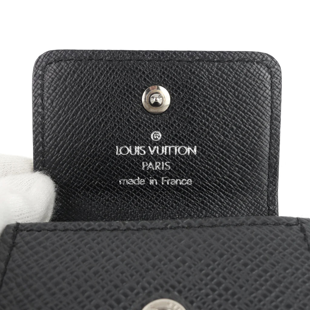 Louis Vuitton Porte Cles Badge Ardoise Black Taiga Leather Key Pouch