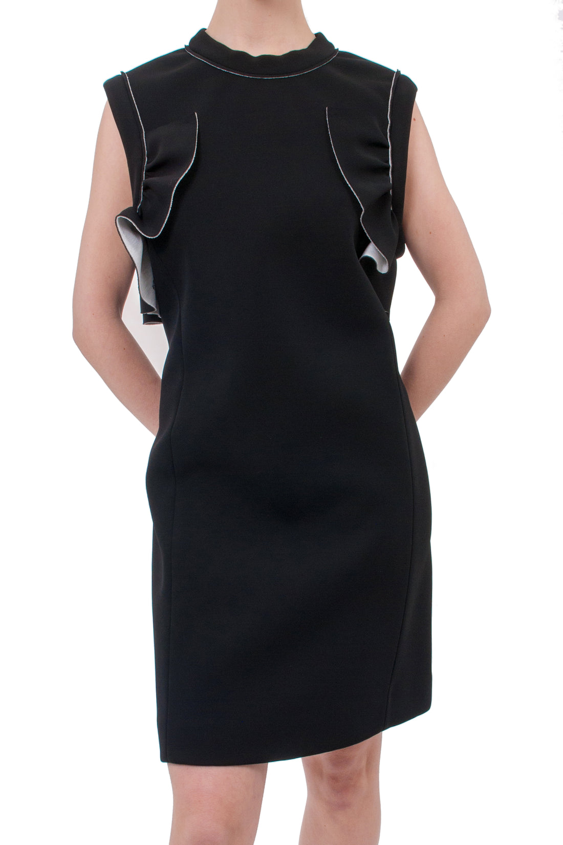 Marni Black Neoprene Sleeveless Ruffle Dress