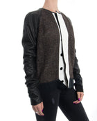 Rick Owens Brown Wool Jacket with White Stripe and Leather Sleeves - 8
