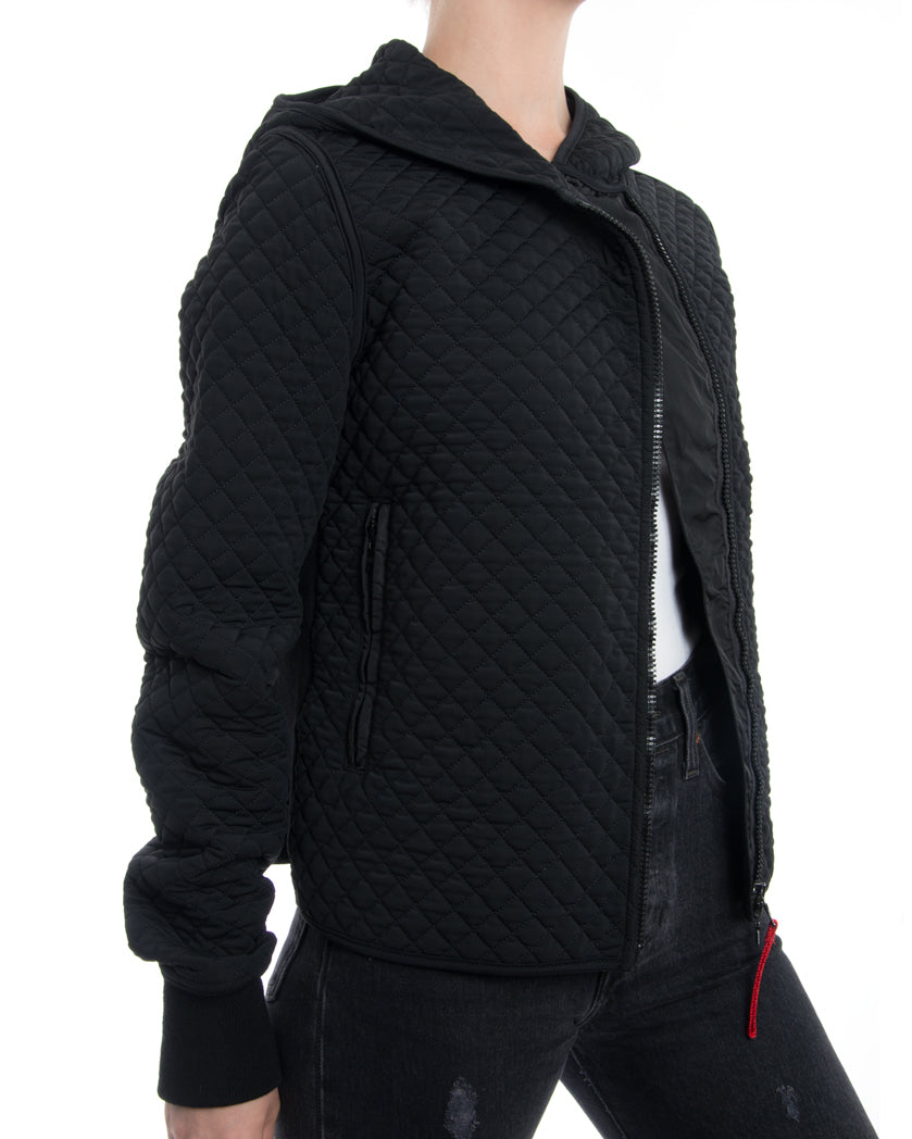 Prada Sport Black Quilted Hoodie Jacket with Knit Inset - M