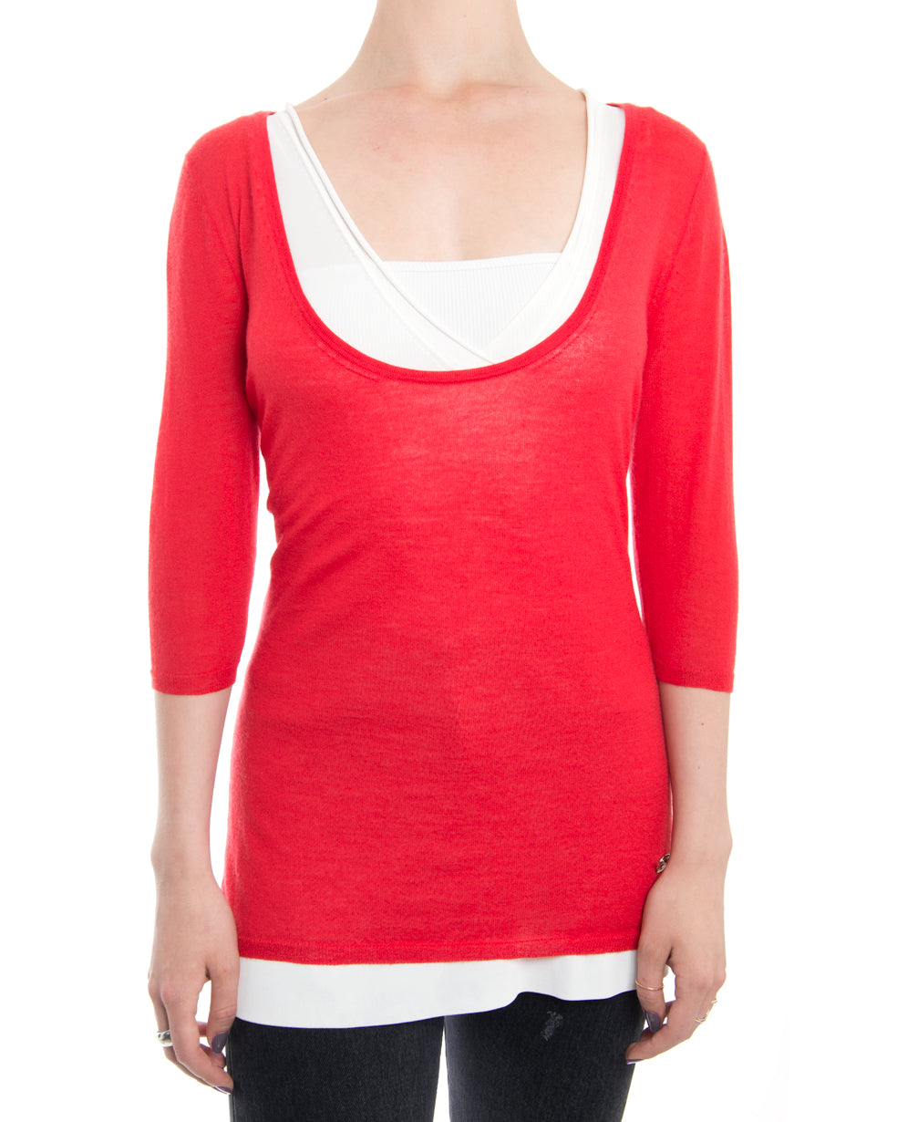Gucci Red Cashmere Sweater with White Layered Tank - L