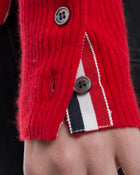 Thom Browne Red Cashmere Cardigan with White Striped Sleeve - M 