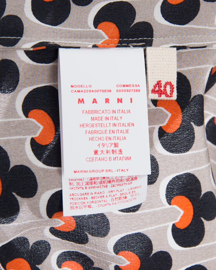 Marni Silk Op Art Pattern Blouse with Split Sleeves - 8