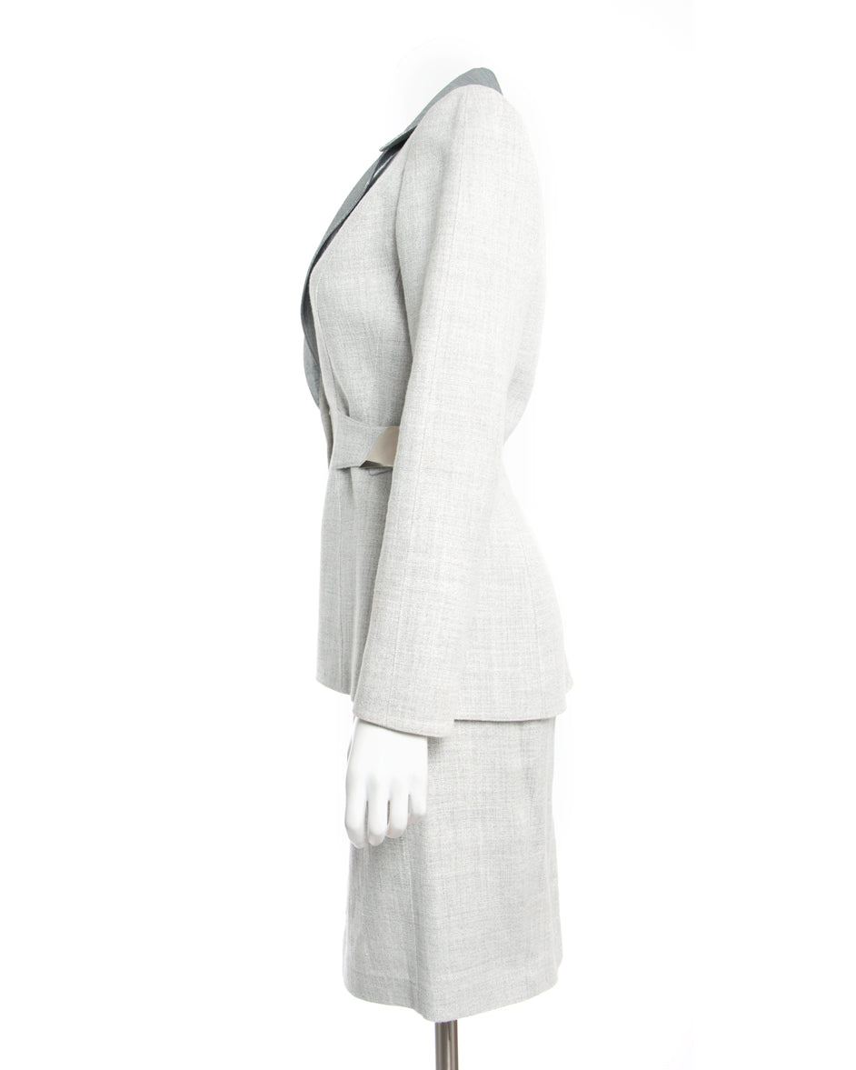 Vintage Thierry Mugler Couture Grey and Silver Linen Skirt Suit 