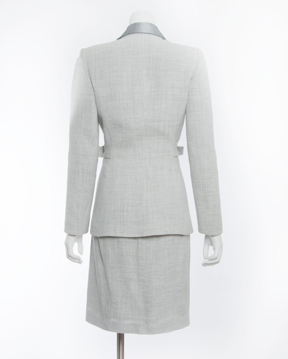 Vintage Thierry Mugler Couture Grey and Silver Linen Skirt Suit 