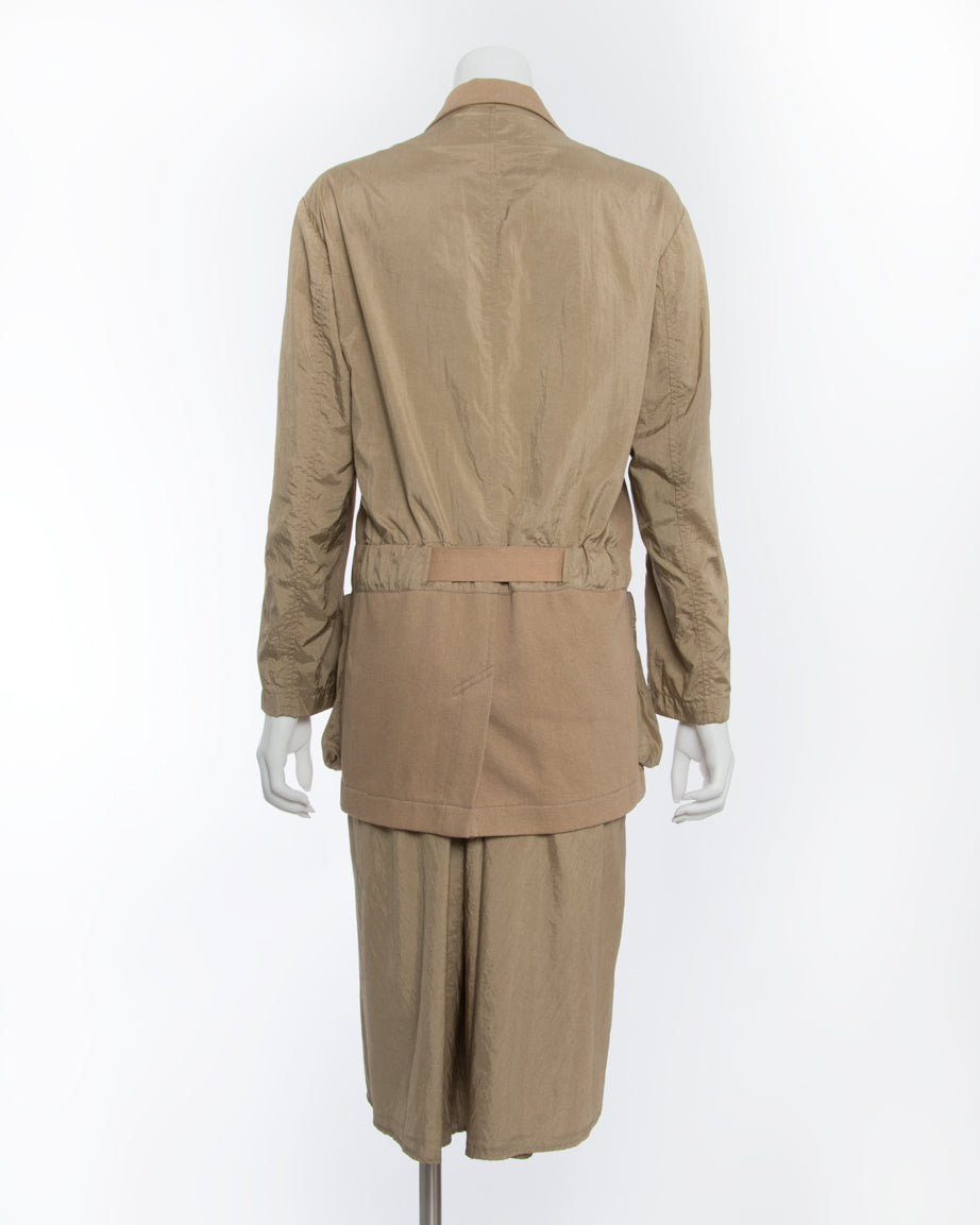 Issey Miyake Vintage 1980’s Cotton/ Nylon Tan Skirt Suit 