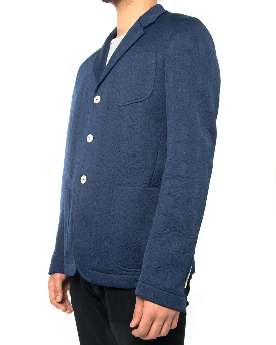 Marni Navy Blue Double Knit Textured Blazer Jacket with White Buttons