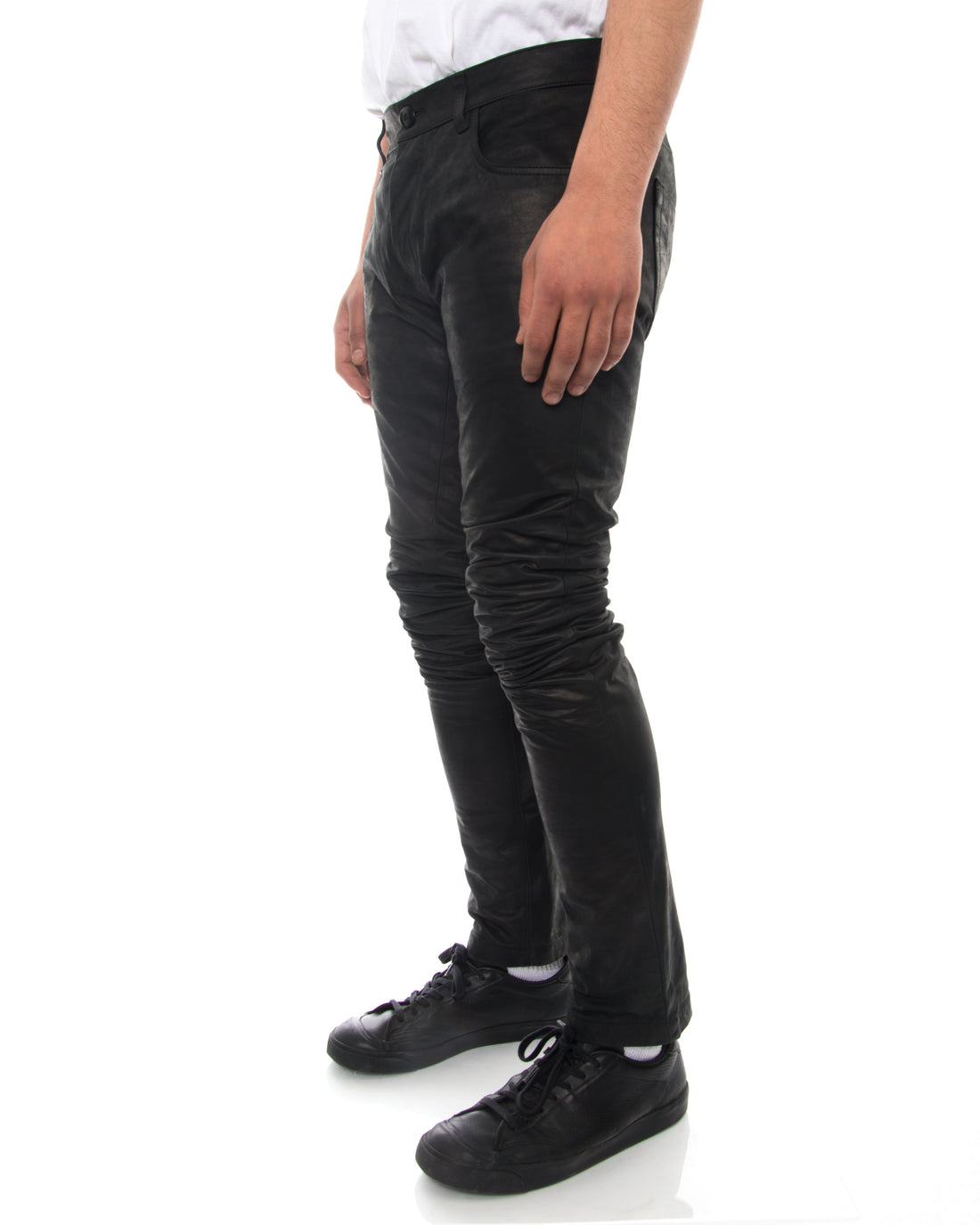 Rick Owens Black Matte Leather Pants - 30