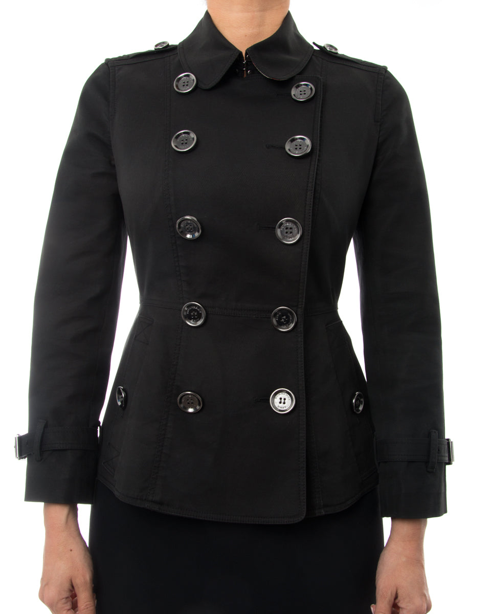 Burberry Brit Trench Coat Size US 6 UK 8 Black Cotton Button