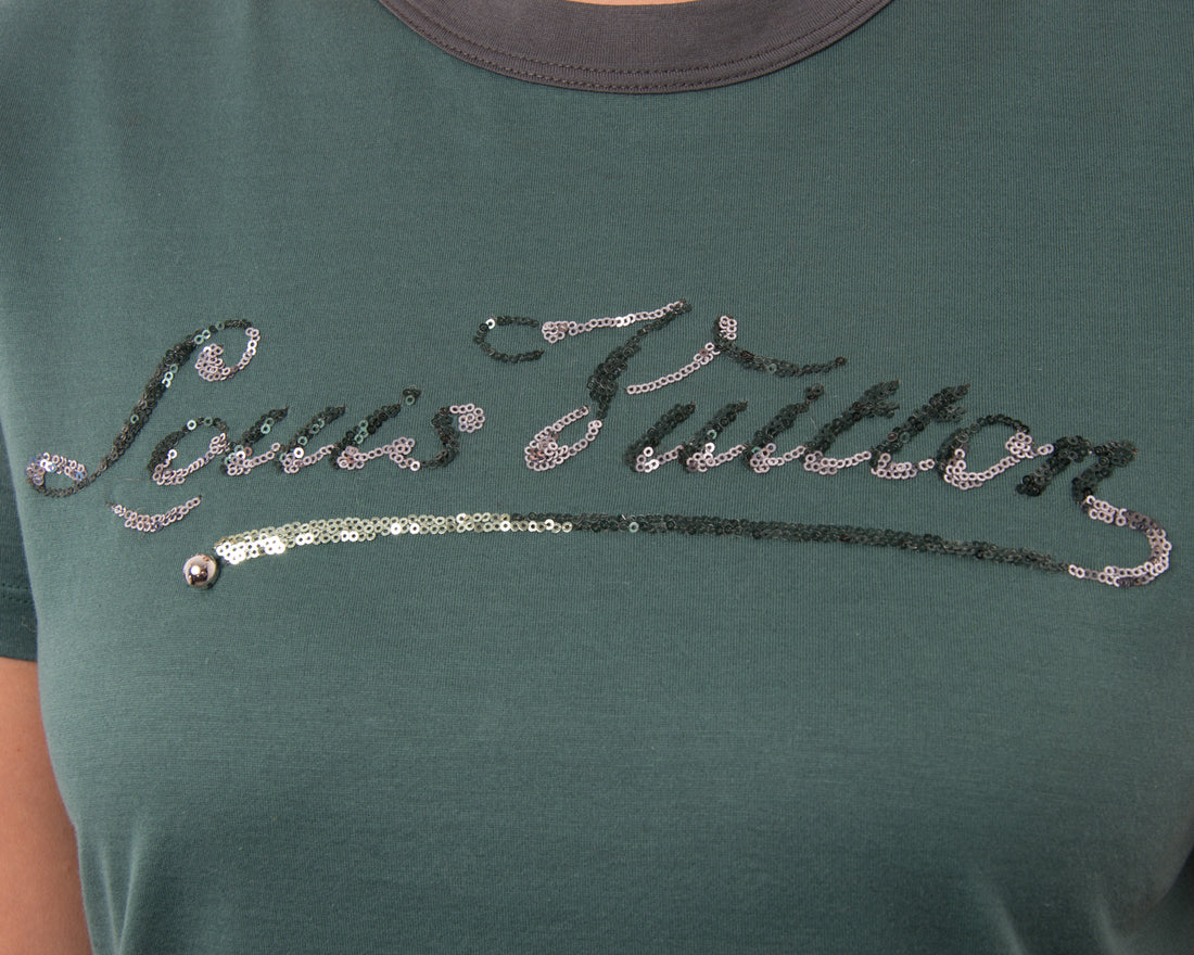 Louis Vuitton Dark Green Sequin Signature Logo T-Shirt - M
