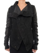 Rick Owens DRKSHDW Black Waxed Denim Jacket with Leather Sleeves - XS
