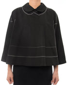 Comme Des Garcons Black Cotton Swing Top with White Topstitching - M