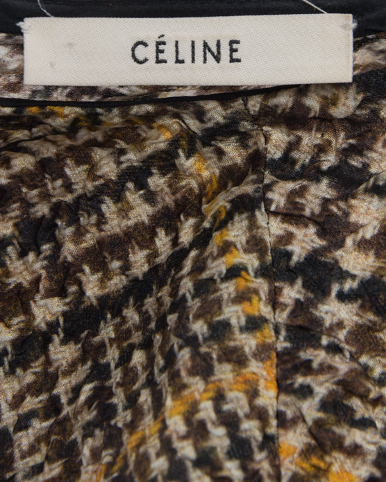 Celine Yellow and Brown Houndstooth Shift Dress - M