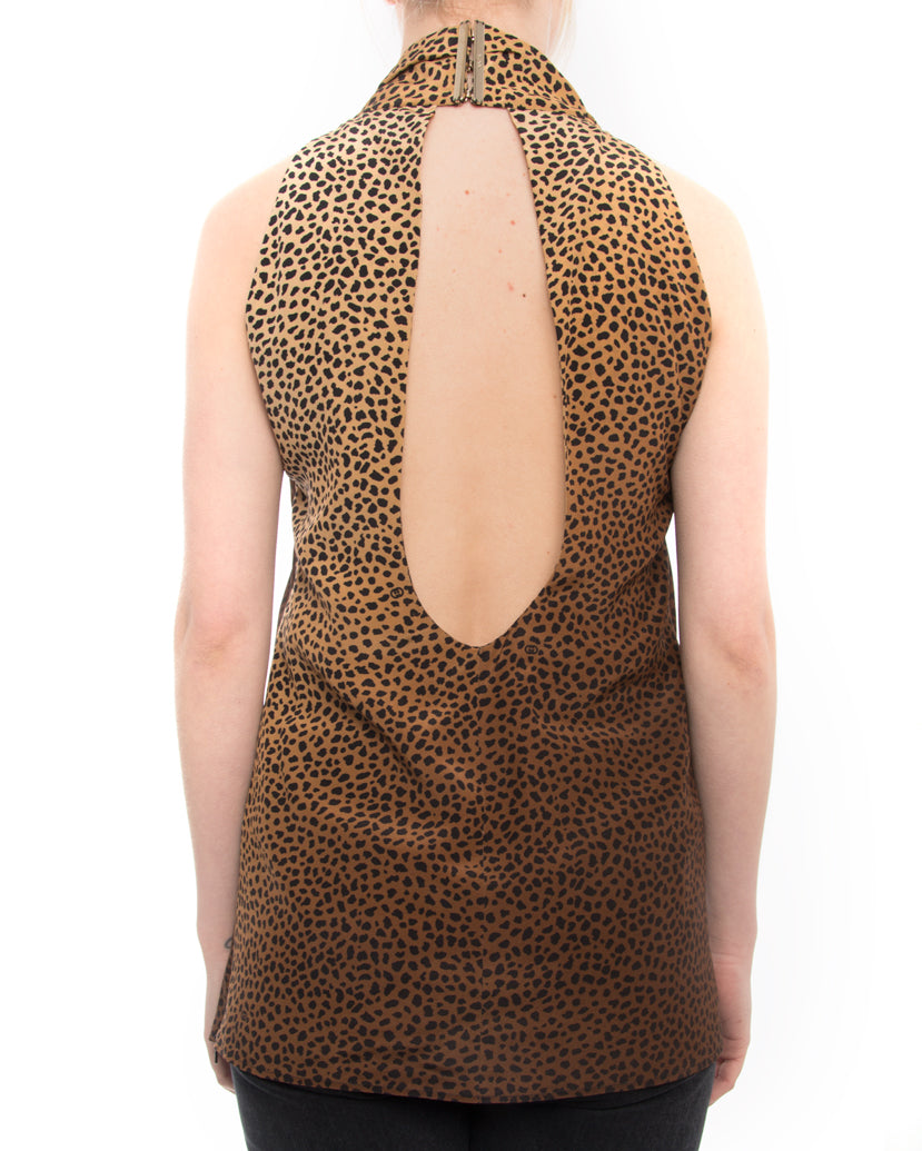 Gucci Leopard Pattern Sleeveless Blouse with Open Back