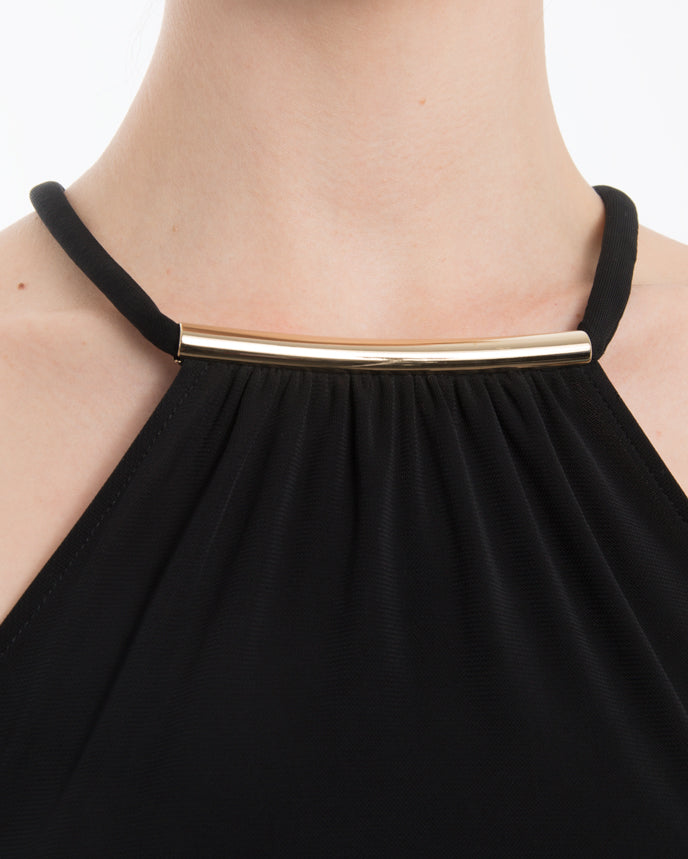 Gucci Black Jersey Halter Top with Gold Bar at Neckline - M