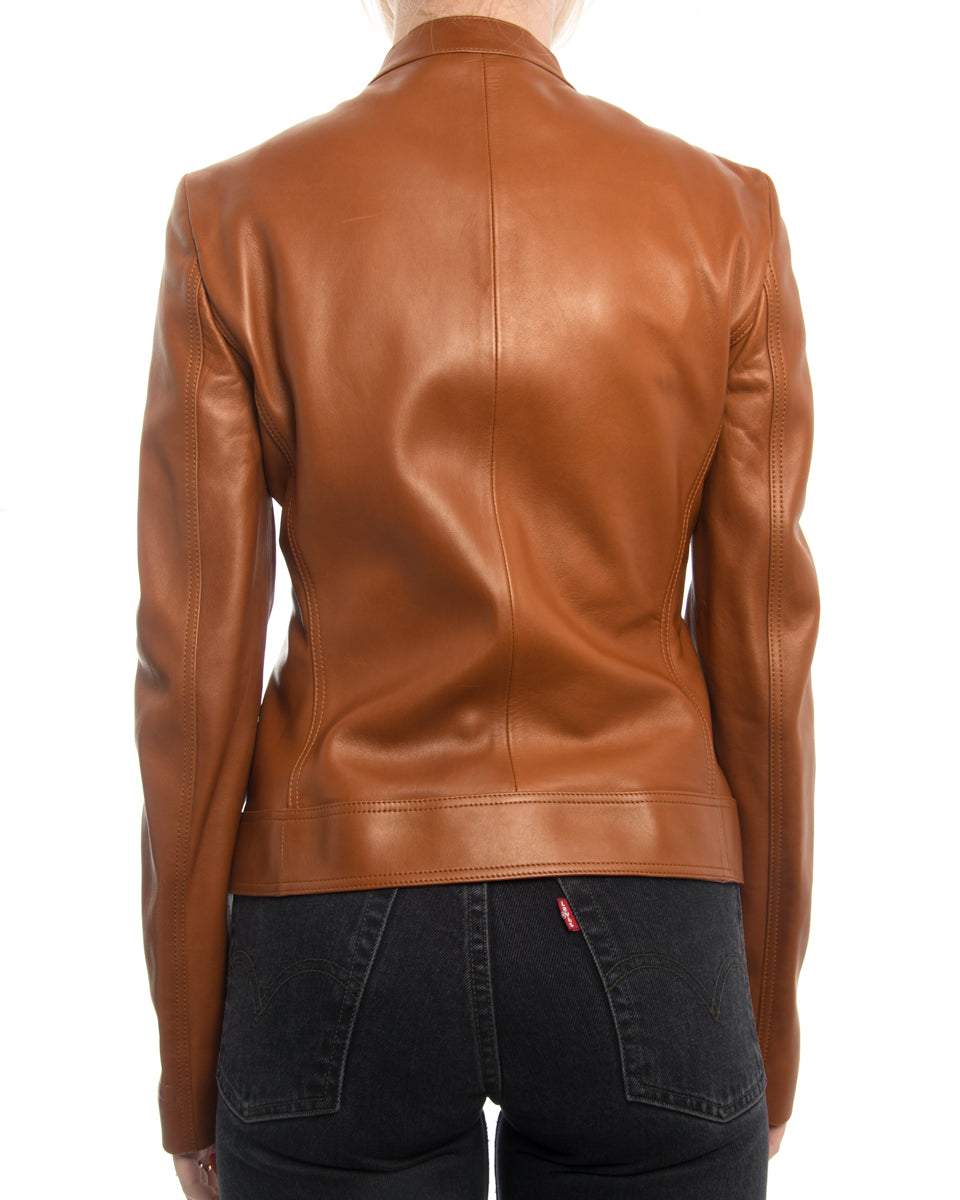 Gucci Equestrian Caramel Lambskin Leather Cafe Racer Jacket - 4