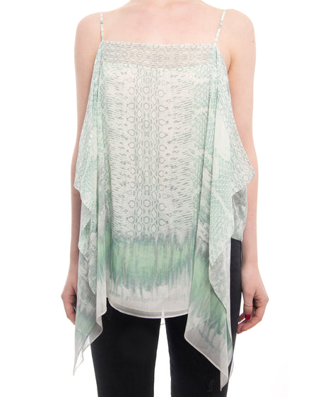 Roberto Cavalli Sheer Silk Chiffon Seafoam Green Python Patterned Tank