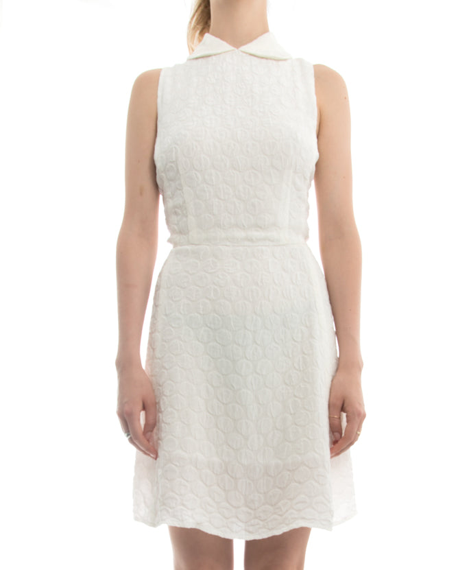 Rochas White Sleeveless Silk Textured Dress - 0