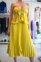 Badgley Mischka Couture Chartreuse Yellow Strapless Pleated Dress - 4