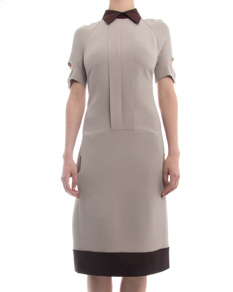 Victoria Beckham Beige Wiggle Dress with Cap Sleeve - 4