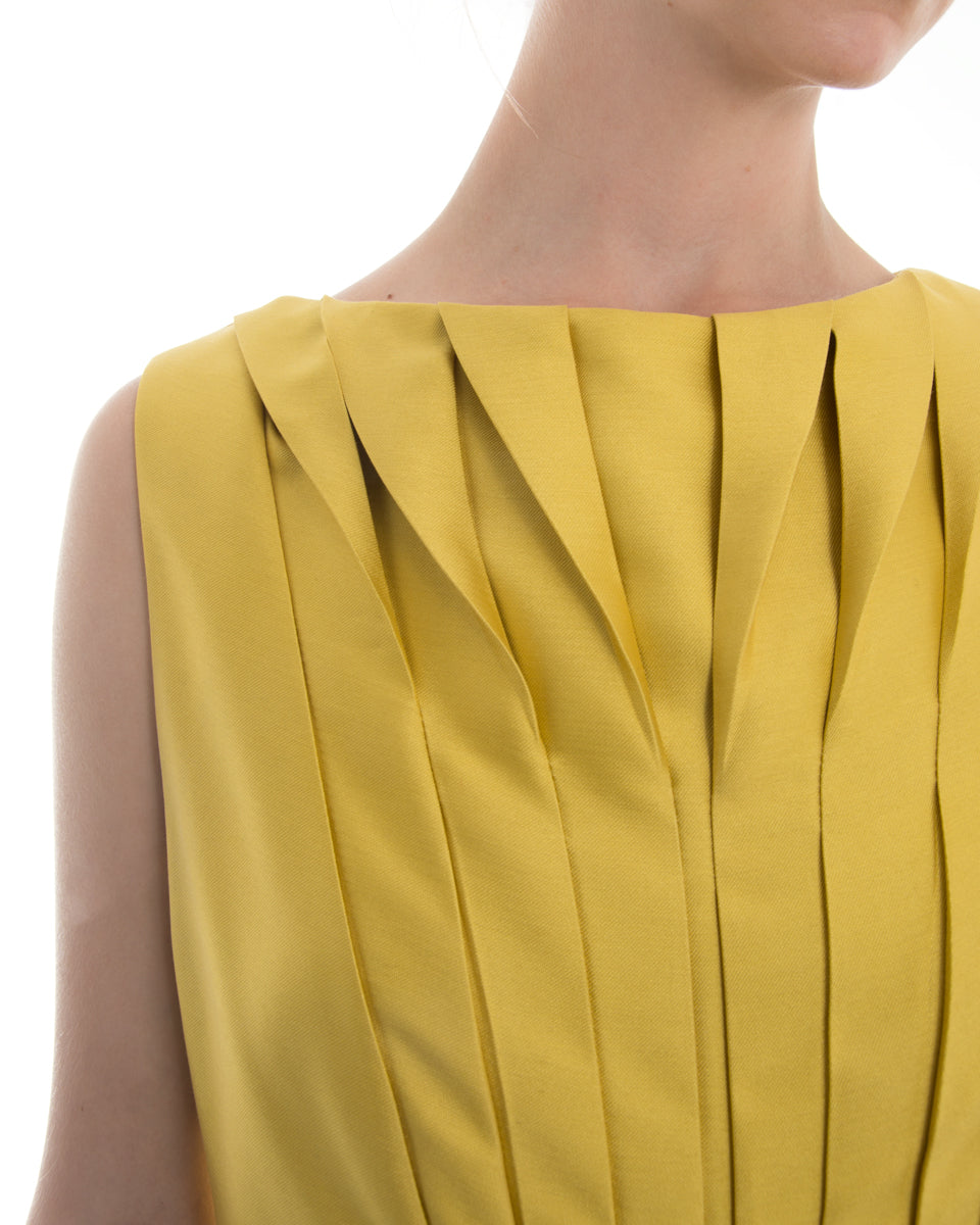 Valentino Chartreuse Yellow Pleated Cocktail Dress - 4 / 6