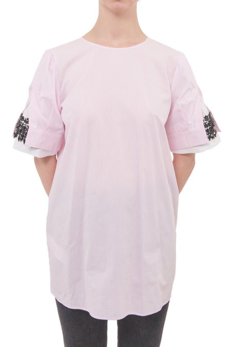 No. 21 Pink Striped Layered Shirt with Black Glass Bead Design