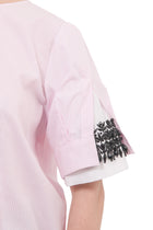 No. 21 Pink Striped Layered Shirt with Black Glass Bead Design