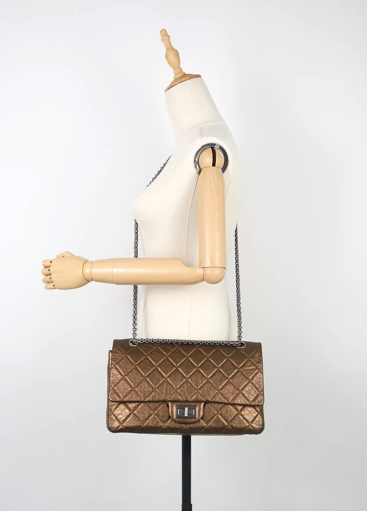 Chanel Bronze 2.55 Quilted Calfskin Leather 227 Jumbo Flap Bag