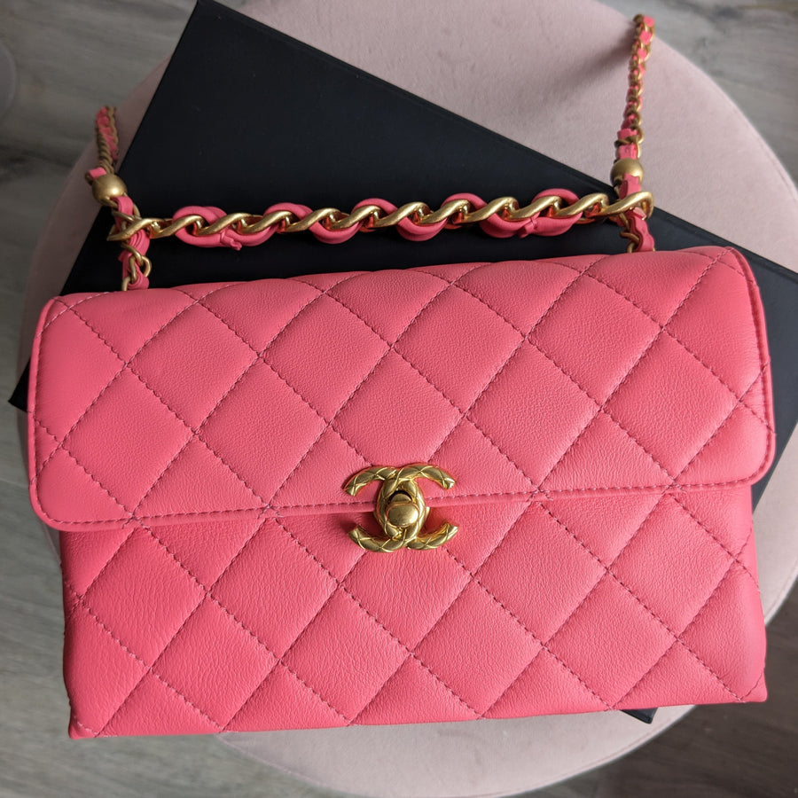 Chanel Small Rose Pink Calfskin Leather Two Way Flap Bag – I MISS YOU  VINTAGE